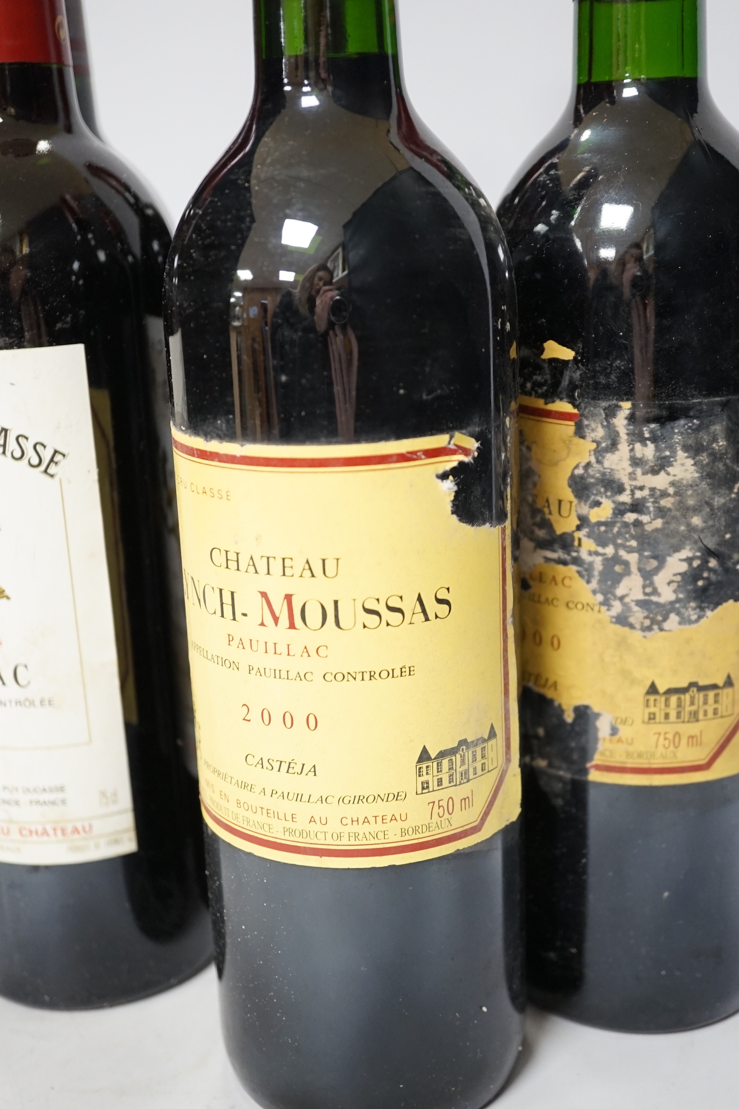 Six bottles of Grand Cru 2000 - two bottles of Chateau Cantemerle, two bottles of Chateau Lynch-Moussas and two bottles of Chateau Grand-Puy Ducasse Pauillac